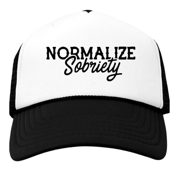 Normalize Sobriety Black Trucker Snapback Hat - Picture 1 of 4